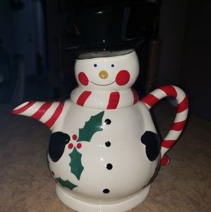 COPY - Temp-tations SNOWMAN Teapot w/ Lid 48oz Black Hat Ceramic Christmas